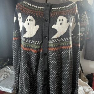 Modcloth Ghost Patterned Cardigan in Gray and White